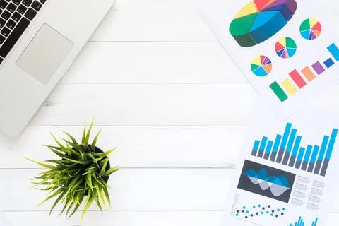 Minimal work space - Creative flat lay photo of workspace desk. Top view of.. Stock Photos