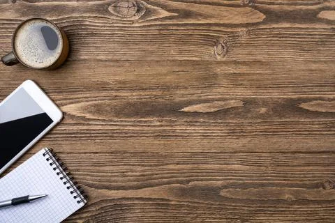 Minimal workspace with coffee Fotos Stock