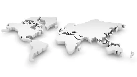 Minimal world map, flat 3d world map illustration, white background world m.. Stock Photos