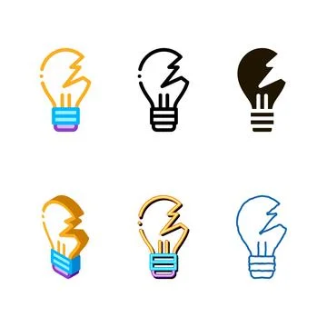 Minimal wrecked lightbulb icon vector outline Stock Illustration