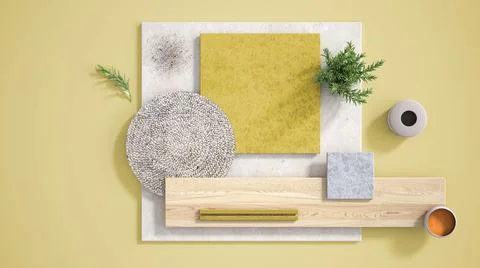 Minimal yellow background with copy space, marble limestone and granite slabs Stock Illustration