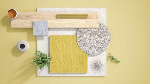 Minimal yellow background with copy space, marble limestone and granite slabs Stock Illustration