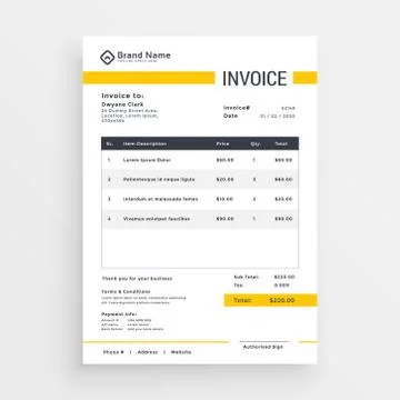 Minimal yellow invoice template vector design Stock Illustration
