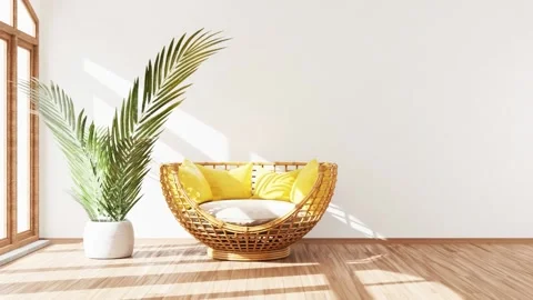 Minimalism 3D interior, mock up, copy space for text, white wall, banner. Sunny Stock Footage 237360954