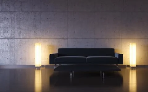 Minimalism: black couch and two lights by the wall Stock-Illustration