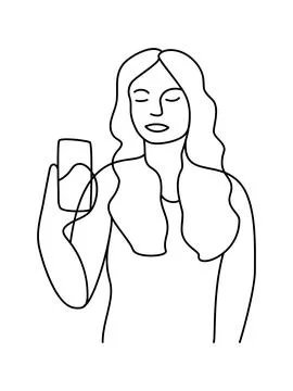 Minimalism hand drawn female vector portrait in modern abstract one line draw Stock Illustration