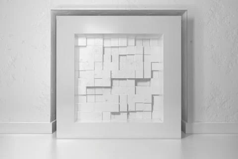 Minimalism, mock up poster, 3d illutration interior. White frame in a niche in Stock Illustration