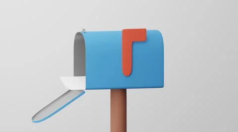 Minimalism Open Mailbox with Lowered Flag with letters inside. 3d rendering Stock Illustration
