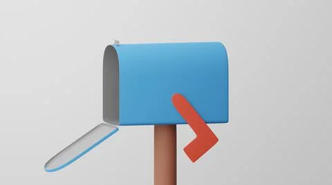 Minimalism Open Mailbox with Lowered Flag, mail symbol. 3d rendering Stock Illustration