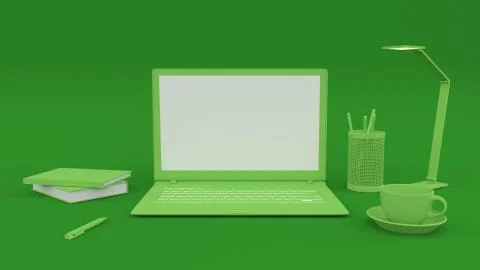 Minimalism simple composition green laptop mock-up for your text and backgrou Illustrazione stock