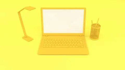 Minimalism simple composition yellow laptop mock-up for your text and backgro Stock Illustration