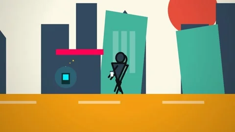 Minimalist 2D Animation Of A Stick Figure Walking In A Stylized City Video stock 340860328