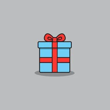 Minimalist 2D icon of a blue gift box with a red ribbon representing online.. Stock Illustration