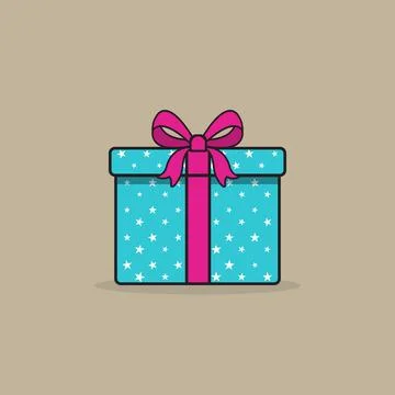 Minimalist 2D icon of a blue gift box with white stars pattern with pink ri.. イラスト素材
