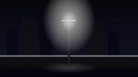 Minimalist 2D motion graphic animation of a single street lamp illuminating.. Stock Footage 345694096