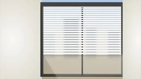 Minimalist 2D motion graphic animation of white horizontal window blinds op.. Stock Footage 345694119