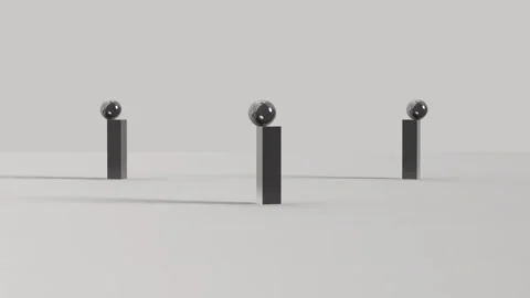Minimalist 3D Chrome Spheres on Black Pedestals Loop - Abstract Background Vídeo Stock 309886181