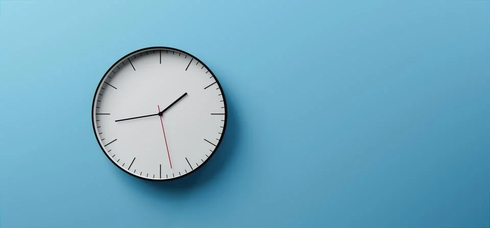 Minimalist 3D Clock Design on Simple Blue Background, Time Concept Stock Illustration
