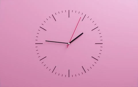 Minimalist 3D Clock Design on Simple Pink Background, Time Concept Stock Illustration
