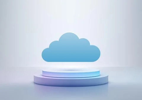 Minimalist 3d cloud floating above glowing white podium modern technology c.. Stock Illustration