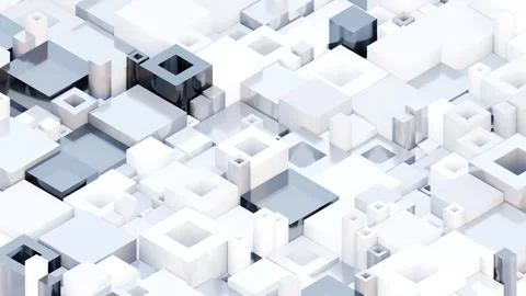 Minimalist 3D composition featuring scattered white and light gray blocks creati Stock Footage 340237825