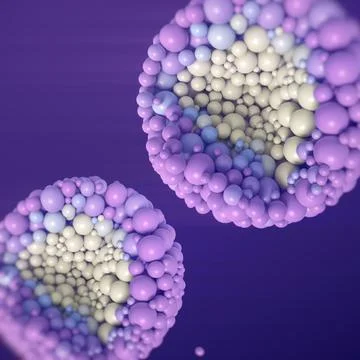 Minimalist 3D composition with floating spherical objects on lavender background イラスト素材