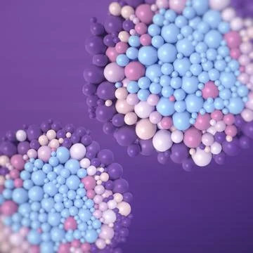 Minimalist 3D Composition with Levitation Sphere Clusters on Purple Background Illustration