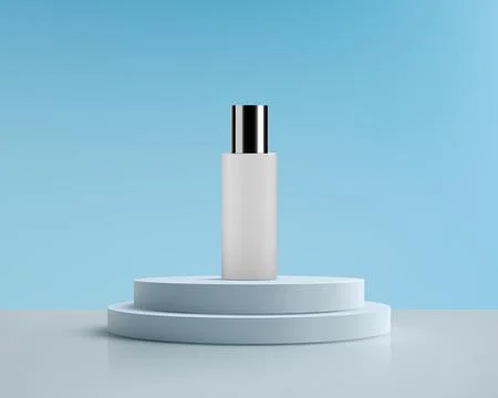 Minimalist 3D cosmetic product display mockup with frosted white bottle on .. Stock Illustration