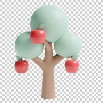 Minimalist 3D cute apple tree in cheerful and fun design Stock Illustration