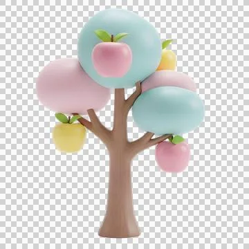 Minimalist 3D cute apple tree in cheerful and fun design Stock Illustration