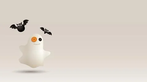 Minimalist 3D cute ghost and freaky bats decorated in Halloween theme with .. Illustrazione stock