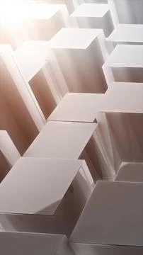 Minimalist 3D geometric composition of elevated white square platforms with s Stock Illustration