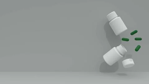 Minimalist 3D Green Capsules Floating from Bottles Stock Illustration