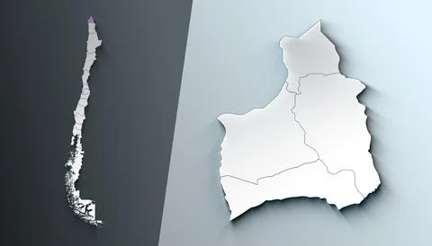 Minimalist 3D Map of Arica y Parinacota Chile Region with Borders Stock Illustration