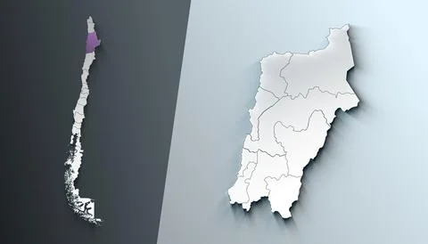 Minimalist 3D Map of Atacama Chile Region with Borders Stock Illustration