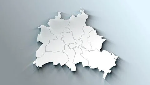Minimalist 3D Map of Berlin Germany Administrative with District Borders Stock Illustration