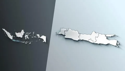 Minimalist 3D Map of Java Indonesia Region with District Borders Stock Photos
