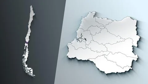 Minimalist 3D Map of Los Roos Chile Region with Borders Stock Illustration