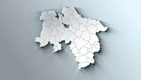 Minimalist 3D Map of Lower Saxony Germany Administrative with District Border Stock Illustration