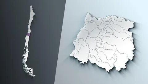 Minimalist 3D Map of Maule Chile Region with Borders Stock Illustration