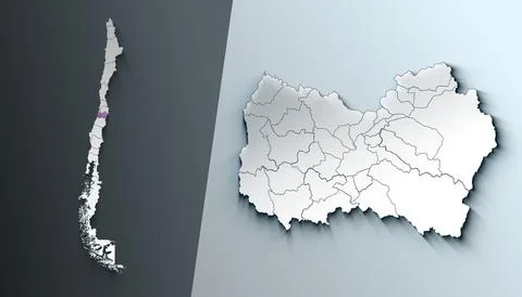 Minimalist 3D Map of OHiggins Chile Region with Borders Stock Illustration