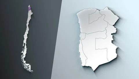Minimalist 3D Map of Tarapaca Chile Region with Borders Stock Illustration