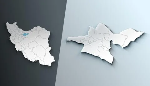 Minimalist 3D Map of Tehran Iran Province with Borders Stock Illustration