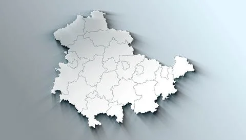 Minimalist 3D Map of Thuringia Germany Administrative with District Borders Illustrazione stock
