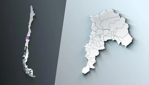 Minimalist 3D Map of Valparaiso Chile Region with Borders Stock Illustration