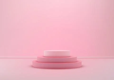 Minimalist 3D Pink Podium with Steps Against a Soft Pink Background, Ideal .. Stock Illustration