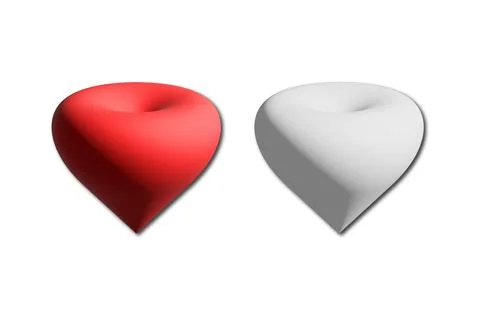 Minimalist 3D Red and White Heart Shapes on White Background Stock Illustration