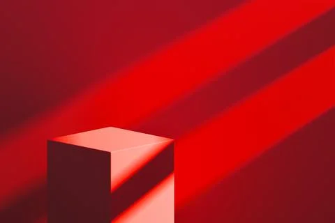 Minimalist 3D red cube block on dark red background with dynamic shadows Stock Illustration