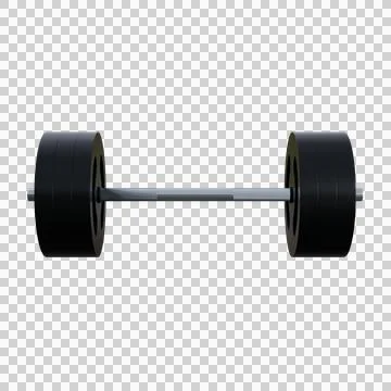 Minimalist 3D render of a black barbell with symmetrical weight plates. Stock Illustration