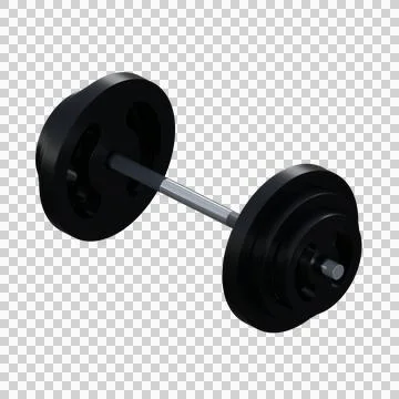 Minimalist 3D render of a black barbell with symmetrical weight plates. Illustration